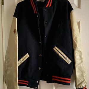 Classic Black and Cream Varsity Jacket 1980s